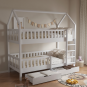 Pat cu etajă pentru copii de culoare albă, în formă de căsuță, VENITA TIP 2