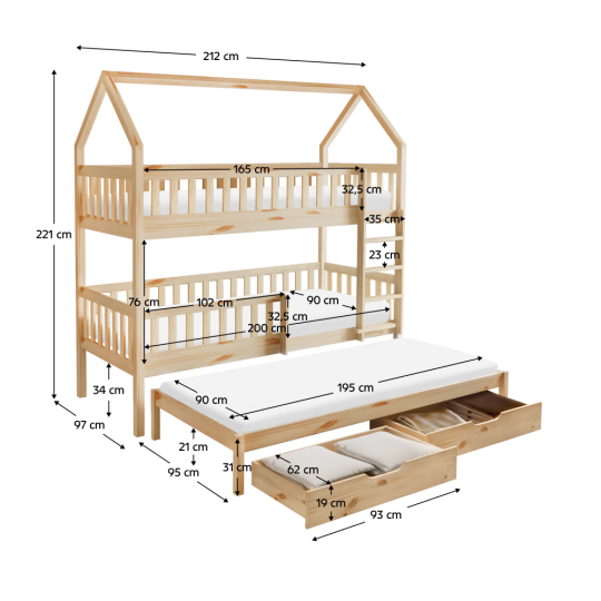 Pat cu etajă pentru copii cu pat suplimentar, VENITA TIP 1