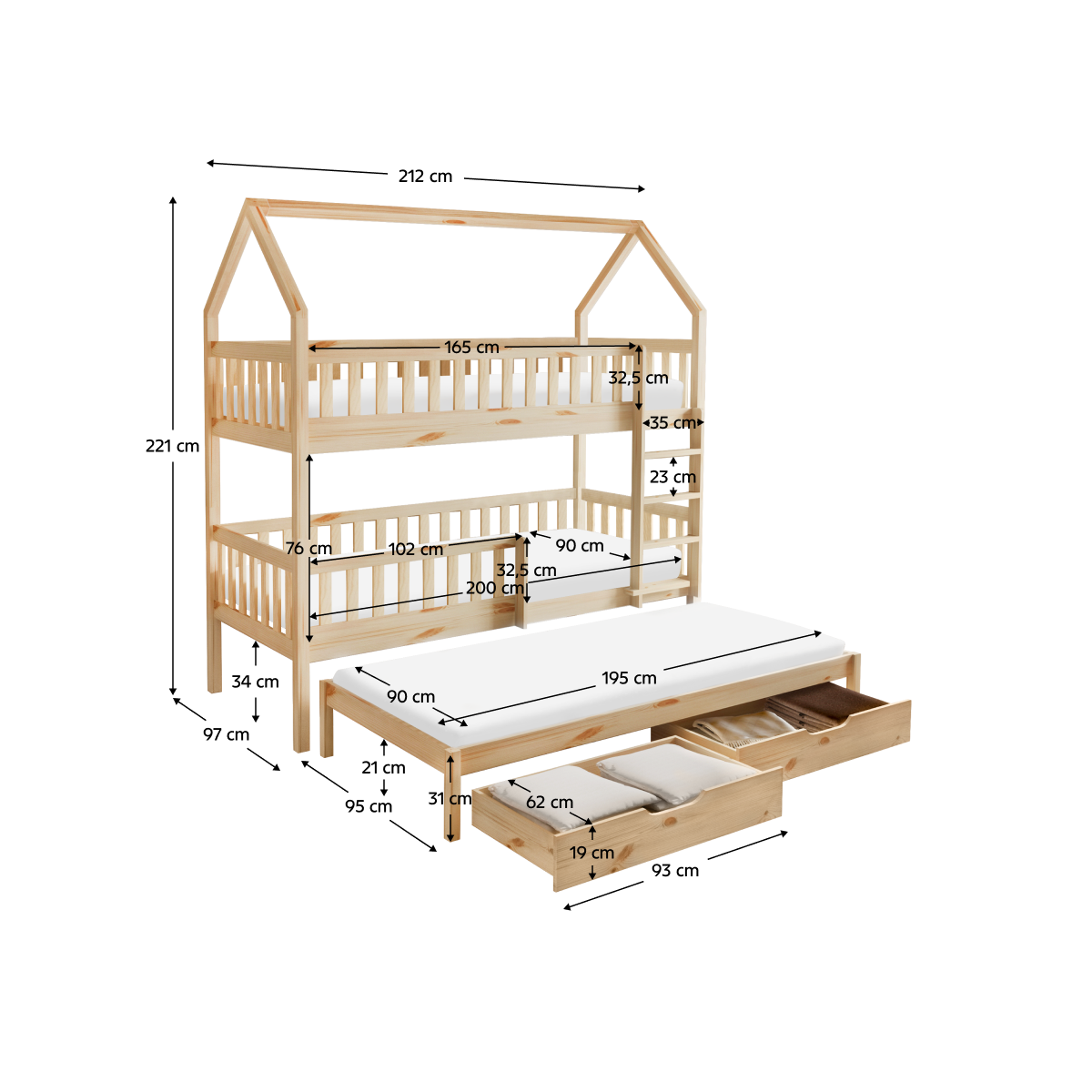 Pat cu etajă pentru copii cu pat suplimentar, VENITA TIP 1
