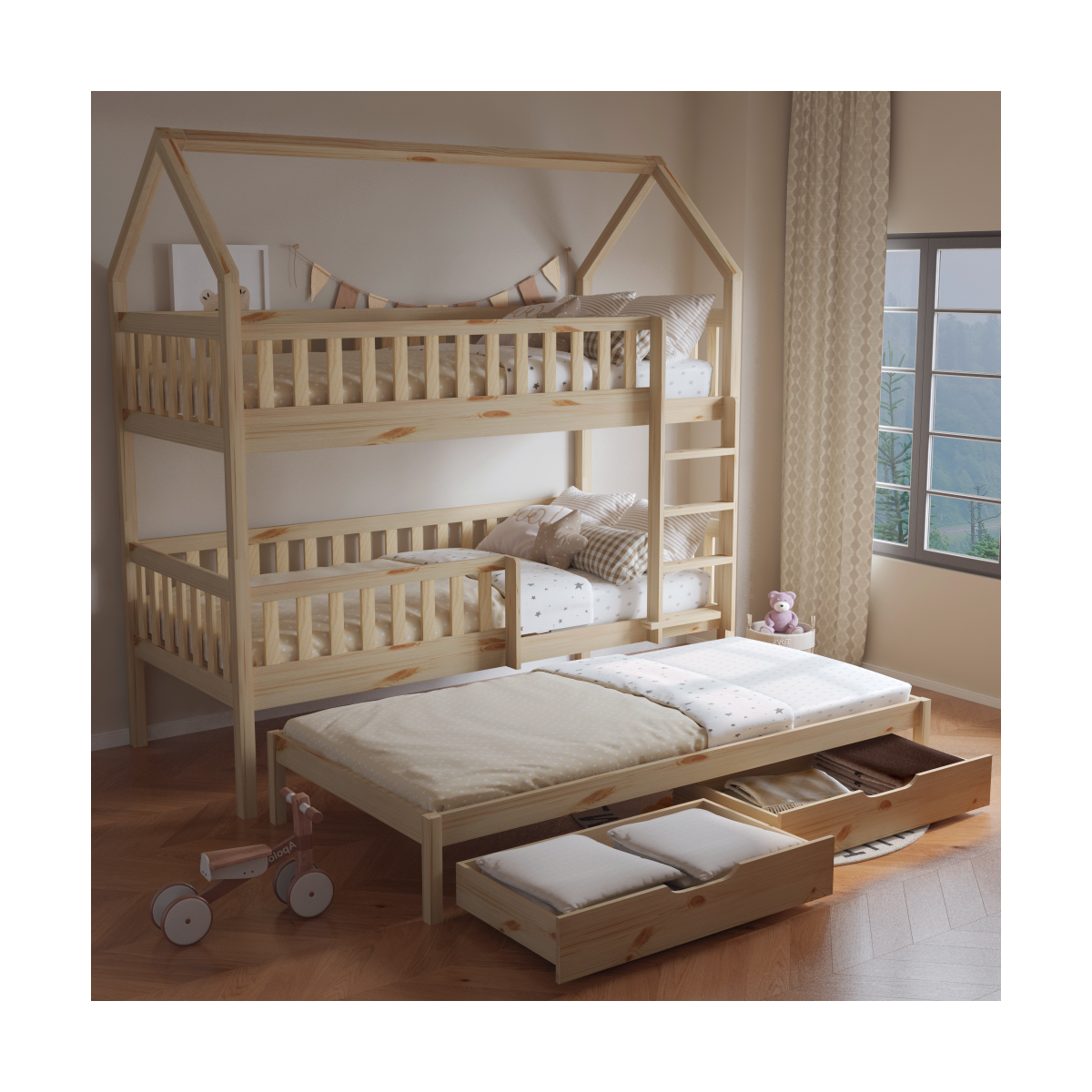 Pat cu etajă pentru copii cu pat suplimentar, VENITA TIP 1