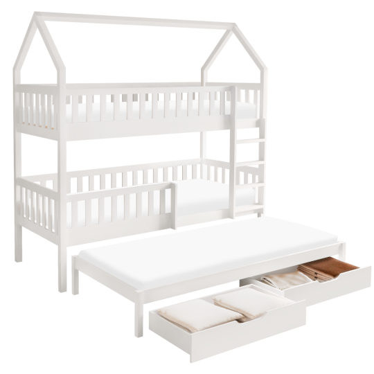 Paturi supraetajate moderne pentru copii de culoare albă cu pat suplimentar, VENITA TIP 1