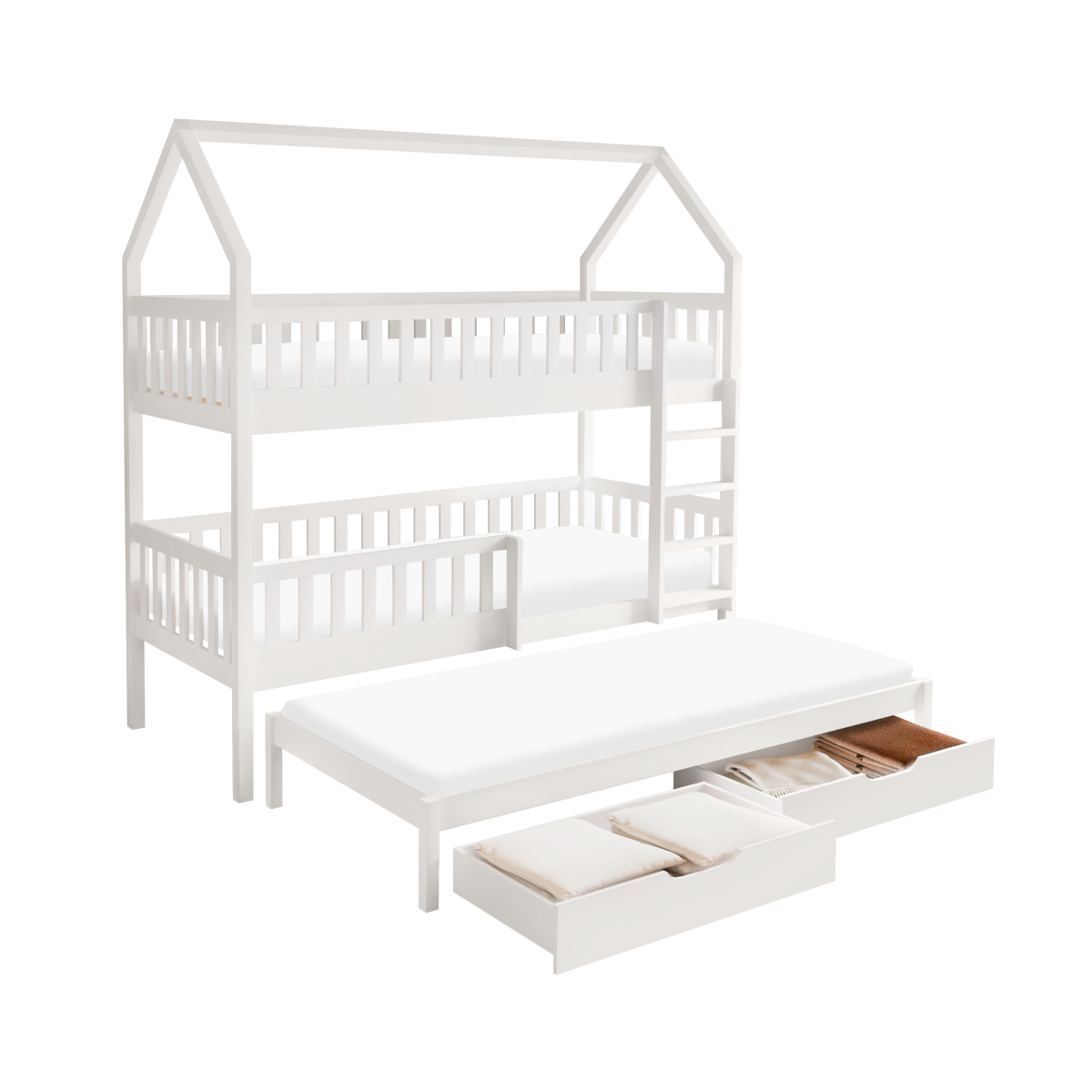 Paturi supraetajate moderne pentru copii de culoare albă cu pat suplimentar, VENITA TIP 1