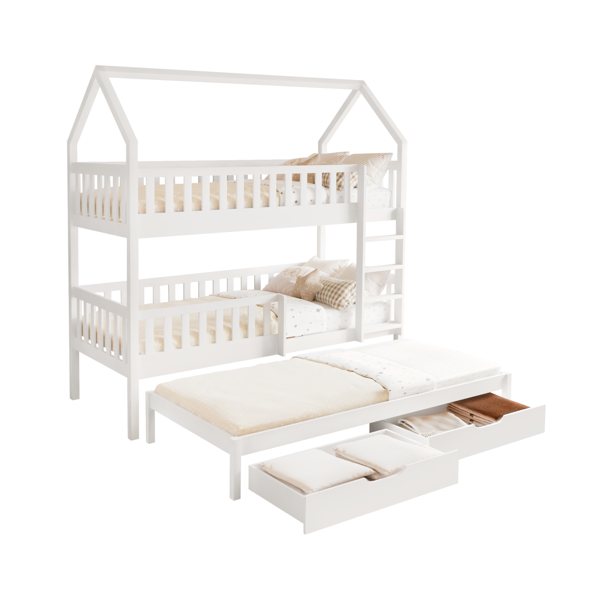Paturi supraetajate moderne pentru copii de culoare albă cu pat suplimentar, VENITA TIP 1