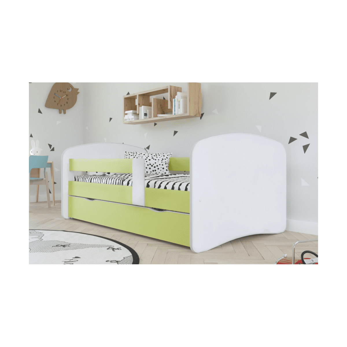 Pat de copil cu sommier 80x160 de culoare verde, COCOLINO