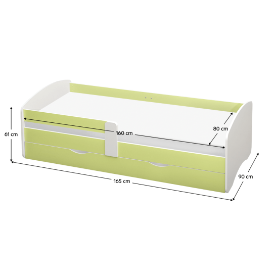 Pat de copil cu sommier 80x160 de culoare verde, COCOLINO