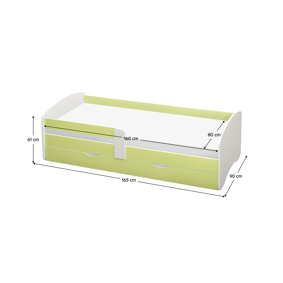 Pat de copil cu sommier 80x160 de culoare verde, COCOLINO