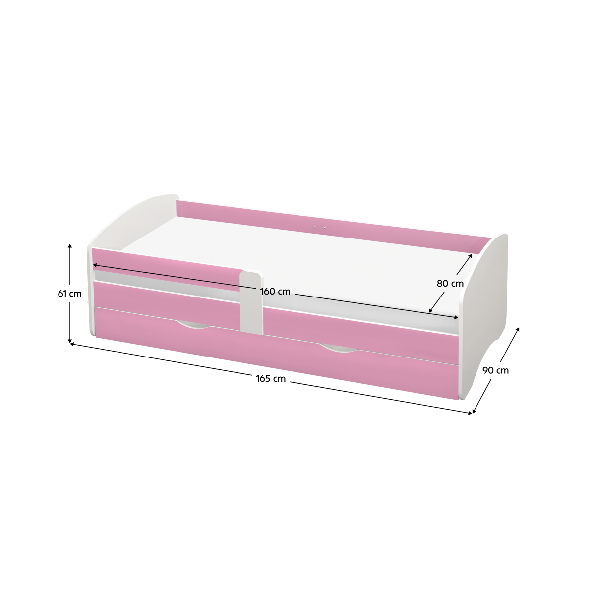 Pat de copil cu spațiu de depozitare de culoare roz, 80x160