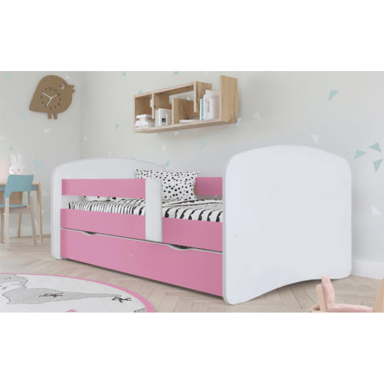Pat de copil cu spațiu de depozitare de culoare roz, 80x160