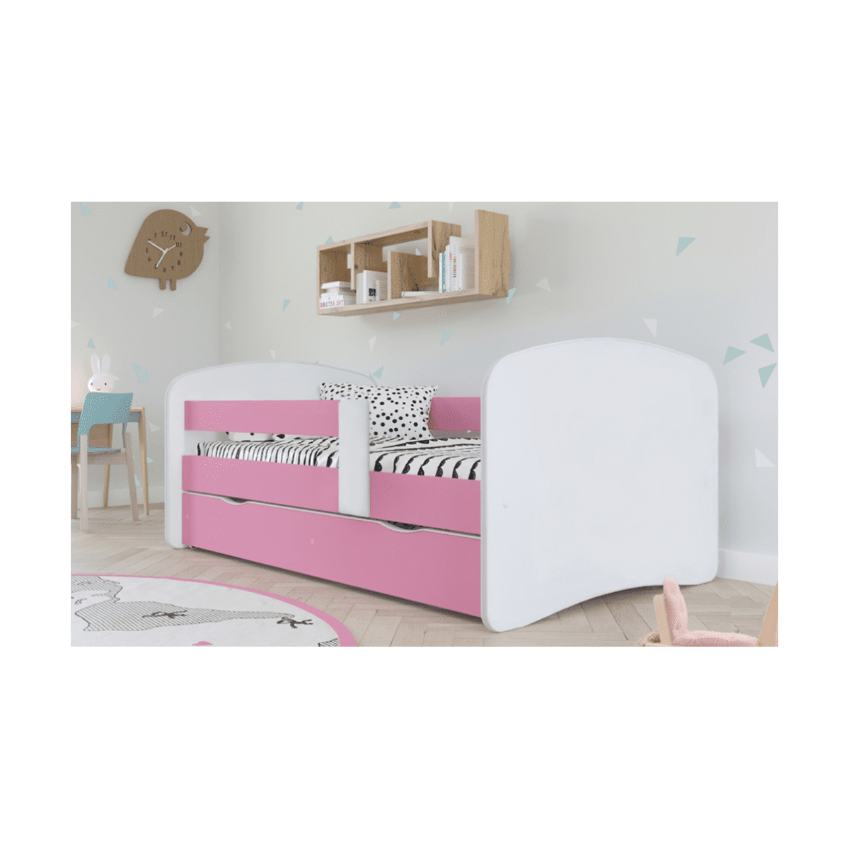 Pat de copil cu spațiu de depozitare de culoare roz, 80x160