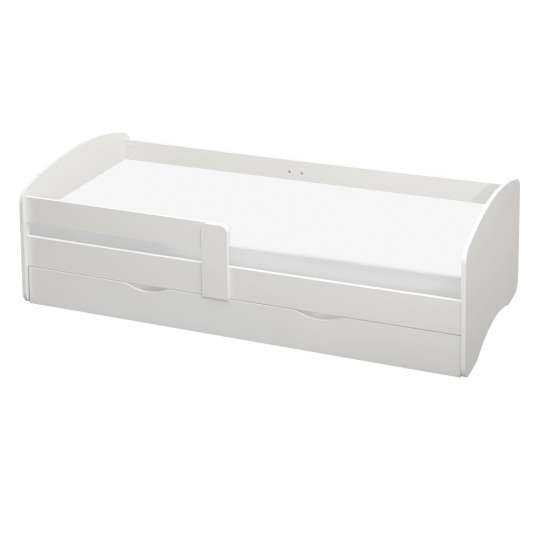 Pat cu pat cu somier de culoare albă 80x160 + spațiu de depozitare, COCOLINO