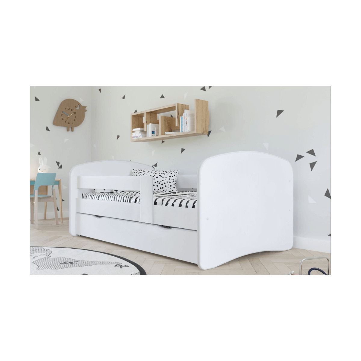 Pat cu pat cu somier de culoare albă 80x160 + spațiu de depozitare, COCOLINO