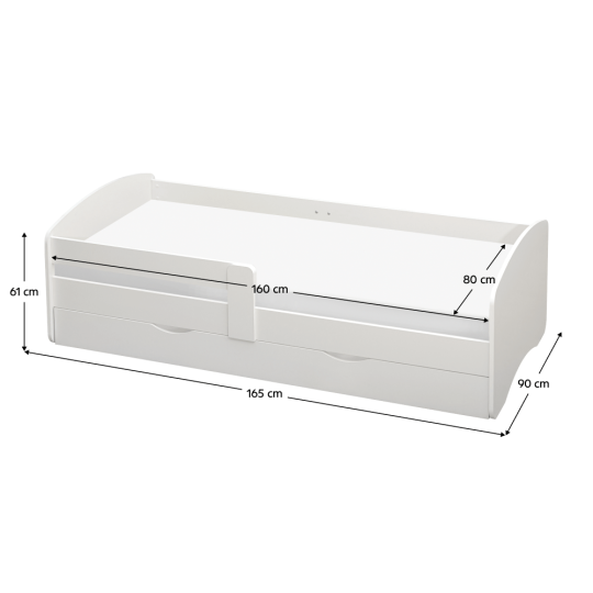 Pat cu pat cu somier de culoare albă 80x160 + spațiu de depozitare, COCOLINO