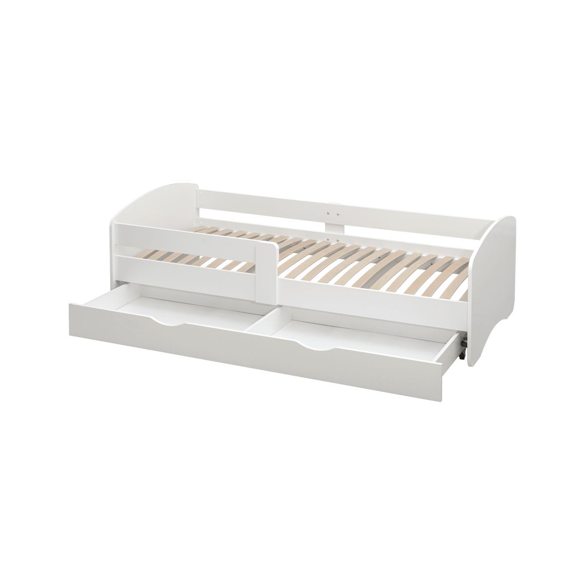 Pat cu pat cu somier de culoare albă 80x160 + spațiu de depozitare, COCOLINO