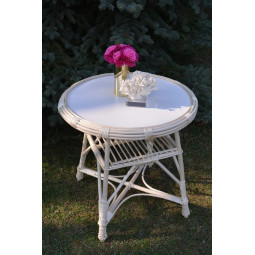 Masă rotundă din ratan MARE ALBĂ