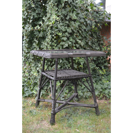 Meseu pătrat din rattan cu sticlă - wenge