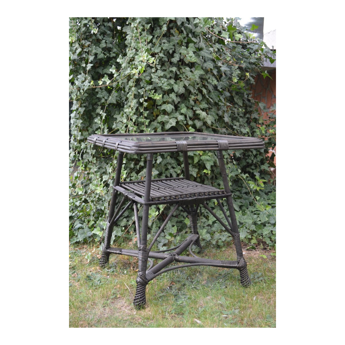 Meseu pătrat din rattan cu sticlă - wenge