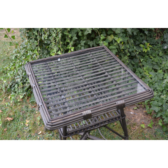 Meseu pătrat din rattan cu sticlă - wenge