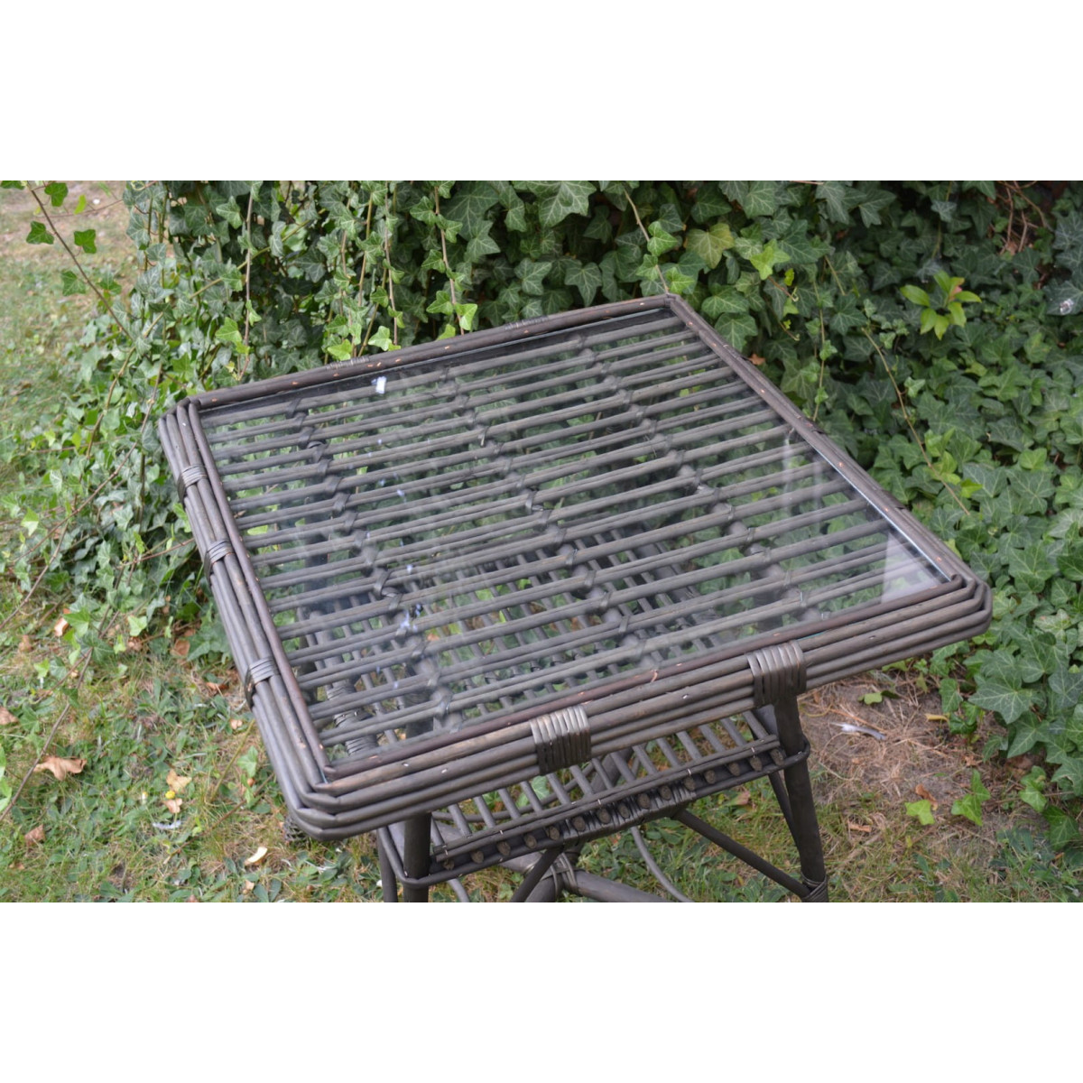 Meseu pătrat din rattan cu sticlă - wenge