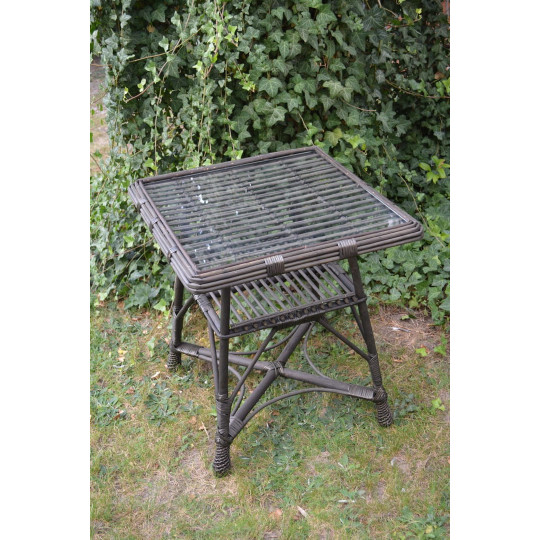 Meseu pătrat din rattan cu sticlă - wenge