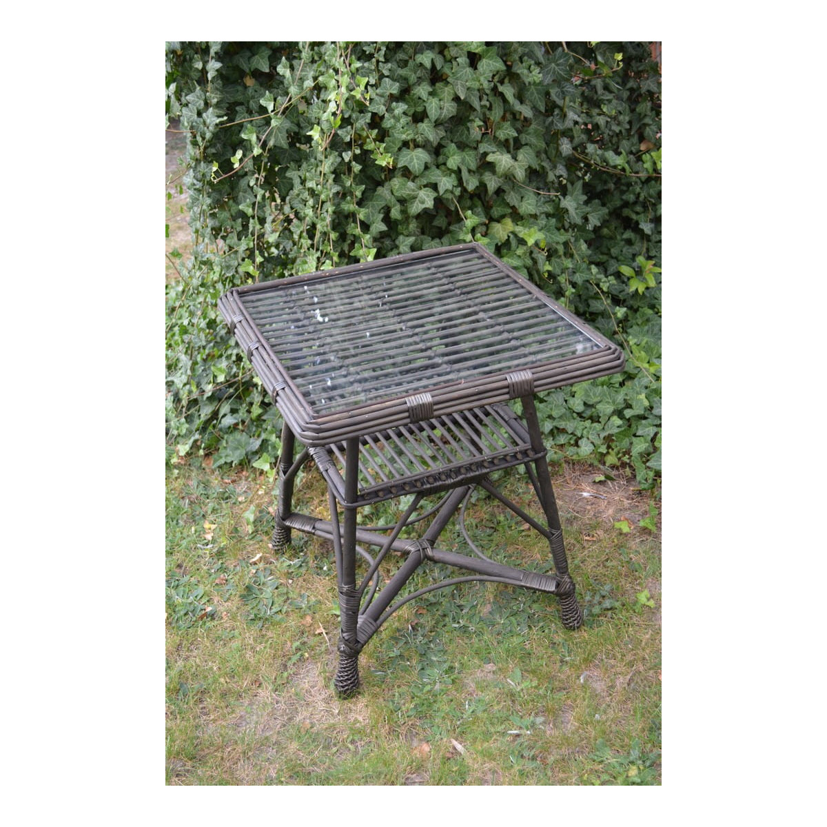 Meseu pătrat din rattan cu sticlă - wenge
