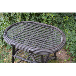 Mesețel oval din ratan cu sticlă - wenge