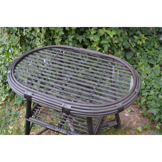 Mesețel oval din ratan cu sticlă - wenge