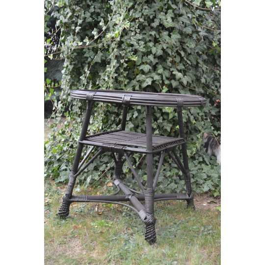 Mesețel oval din ratan cu sticlă - wenge