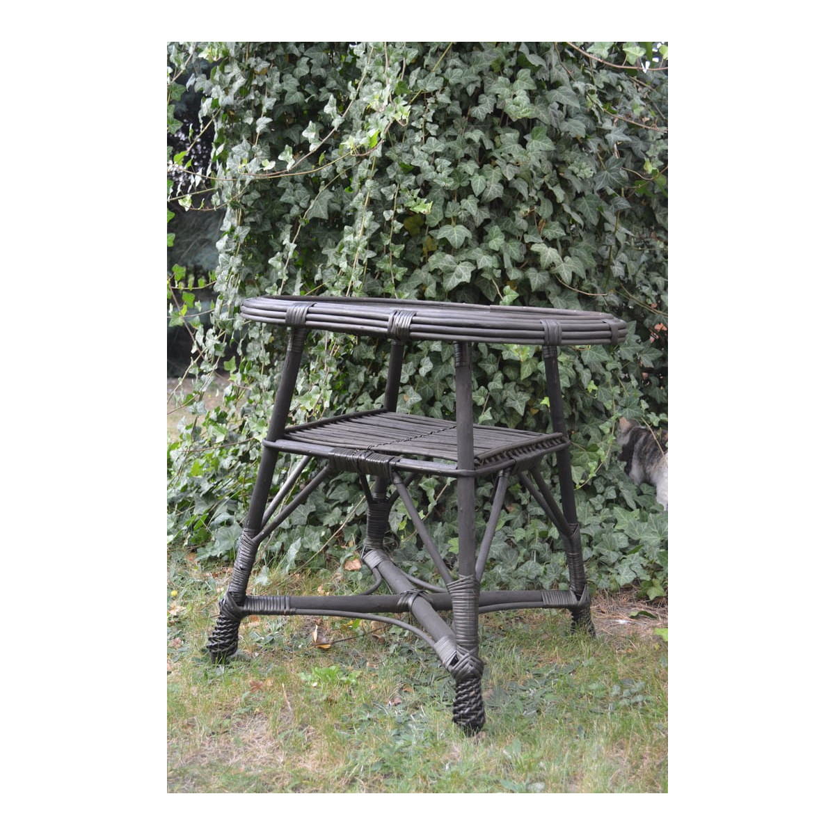 Mesețel oval din ratan cu sticlă - wenge