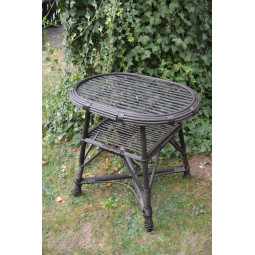 Mesețel oval din ratan cu sticlă - wenge