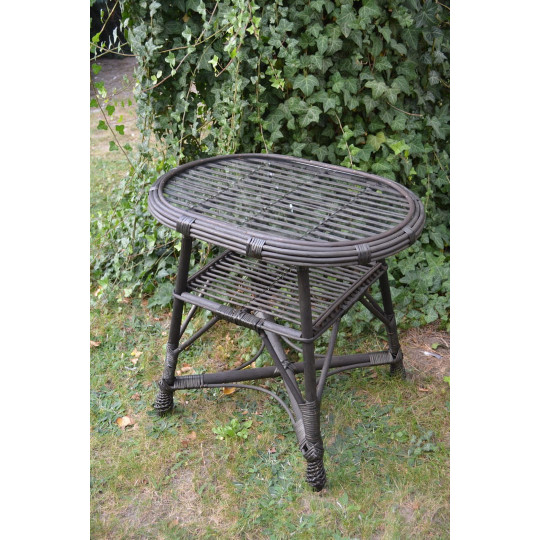 Mesețel oval din ratan cu sticlă - wenge