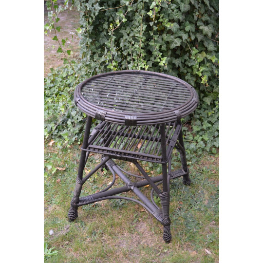 Meseu rotund din ratan cu sticlă - wenge