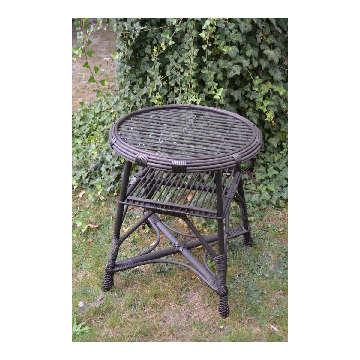 Meseu rotund din ratan cu sticlă - wenge