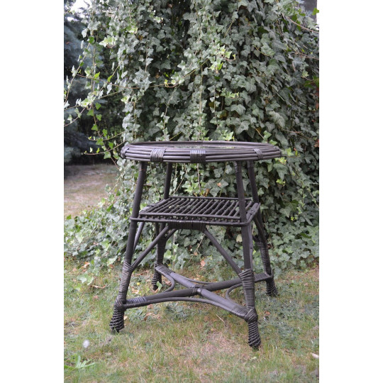 Meseu rotund din ratan cu sticlă - wenge