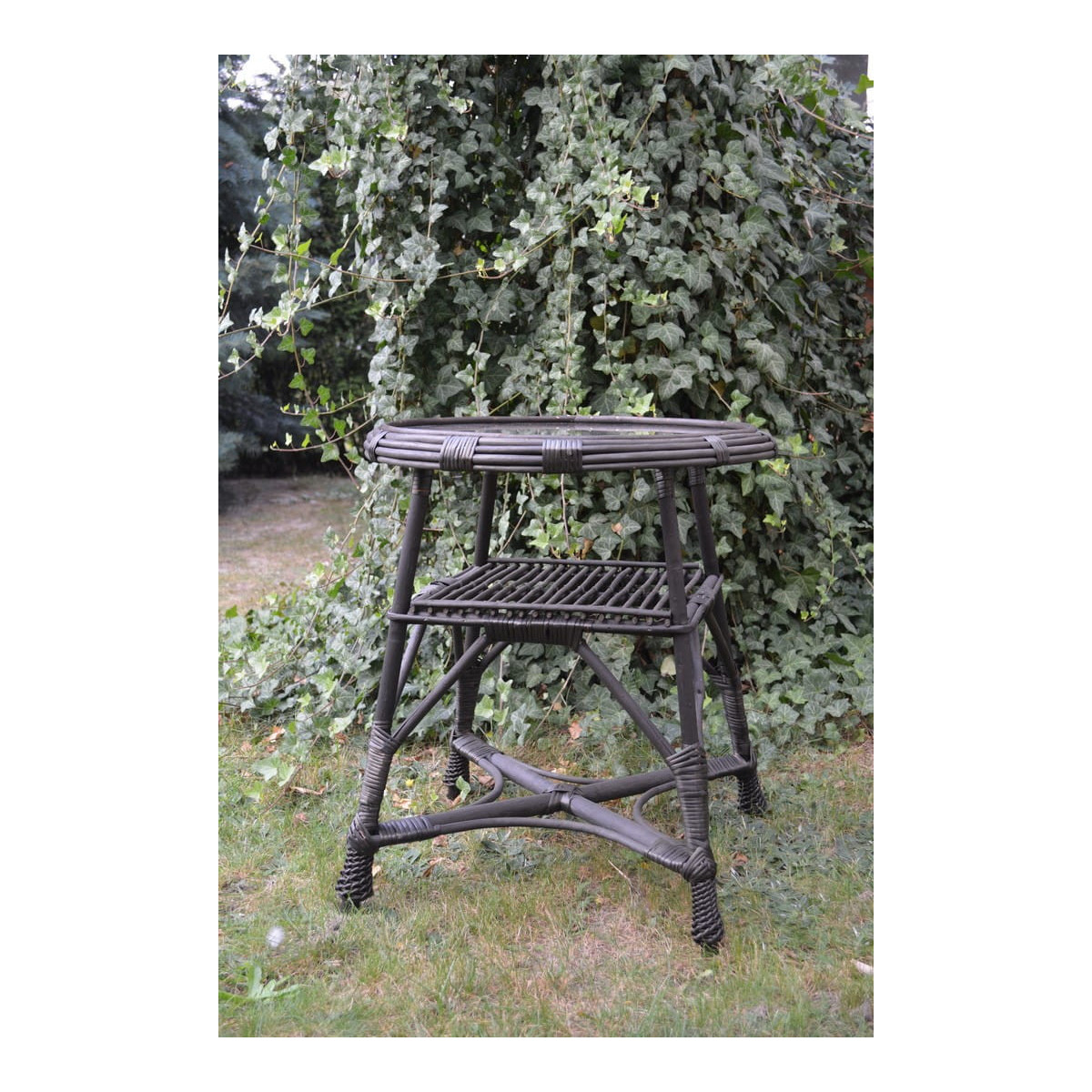 Meseu rotund din ratan cu sticlă - wenge