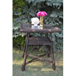 Masă pătrată din ratan cu sticlă - maro