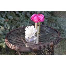 Masa ovală din ratan cu sticlă - maro