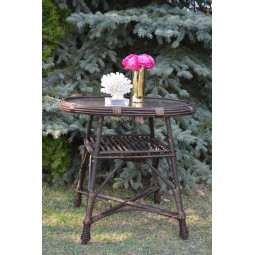 Masa ovală din ratan cu sticlă - maro