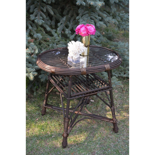 Masa ovală din ratan cu sticlă - maro