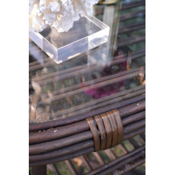 Masa rotundă din ratan cu sticlă - maro