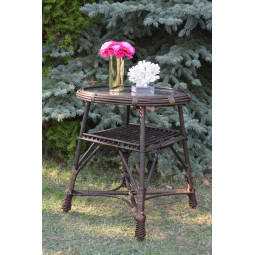 Masa rotundă din ratan cu sticlă - maro