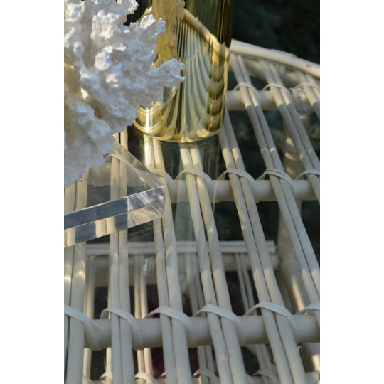 Masă pătrată din rattan cu sticlă - albă