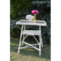 Masă pătrată din rattan cu sticlă - albă