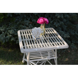 Masă pătrată din rattan cu sticlă - albă