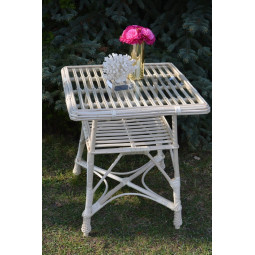 Masă pătrată din rattan cu sticlă - albă