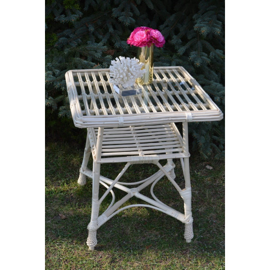 Masă pătrată din rattan cu sticlă - albă