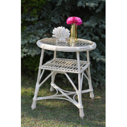 Masa rotundă din ratan cu sticlă - albă