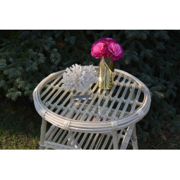 Masa rotundă din ratan cu sticlă - albă