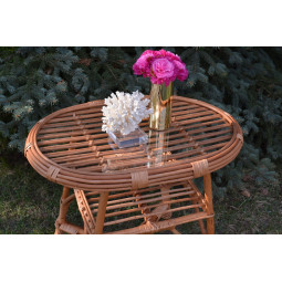 Meseu oval cu sticlă din ratan natural