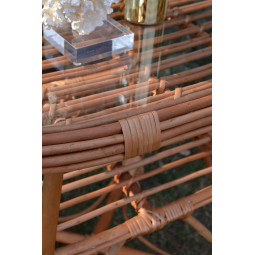 Meseu oval cu sticlă din ratan natural