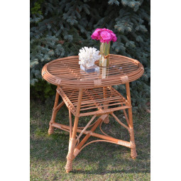 Meseu oval cu sticlă din ratan natural